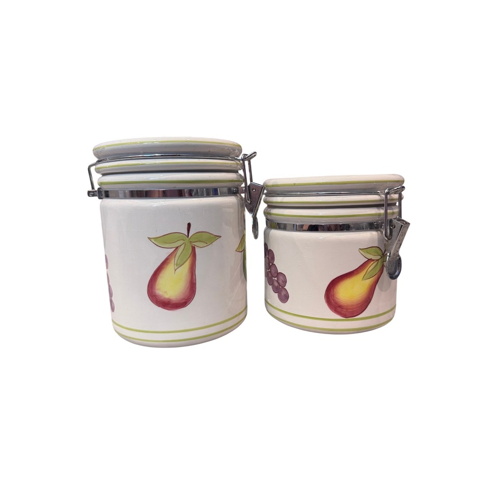 Studio Nova Canister Set White Orchard Delight Fruit Ceramic Laurie Gates 2pc